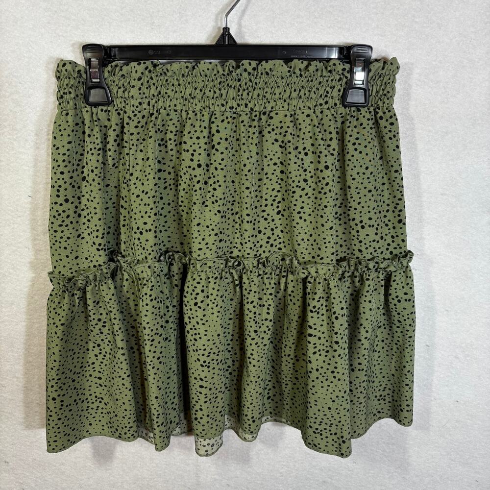 NWT Alelly Women’s Size Medium M Summer High Waist Ruffle Skirt Green Black